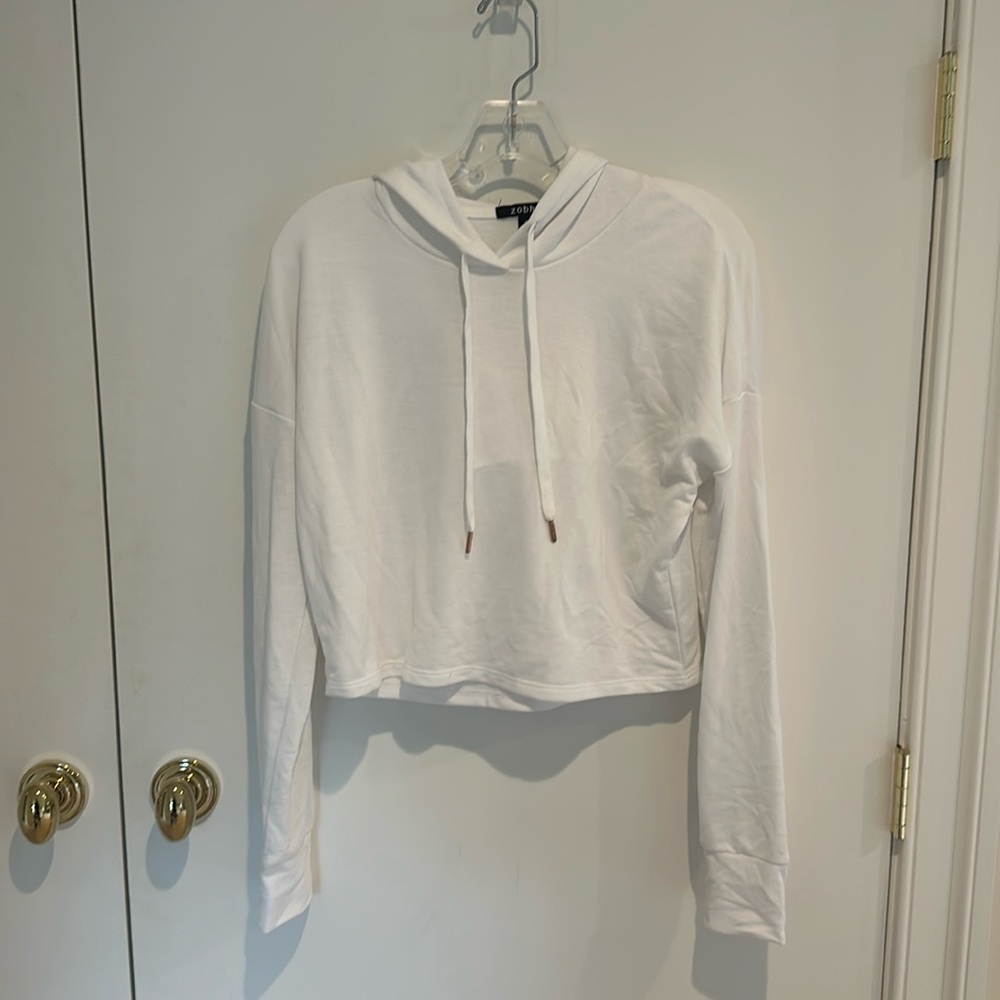 White Cropped Long Sleeve Hoodie